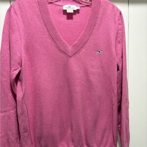Vineyard Vines Sweater Medium Pink Heritage Pullover Cotton Knit V-Neck Preppy